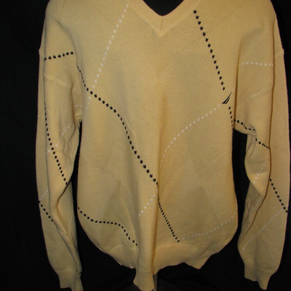 Men's Nautica V-Neck Yellow Sweater 100% Cotton Medium